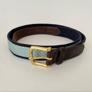 Vineyard Vines Light Blue Whale Logo Brown Leather Belt Sz 38 USA